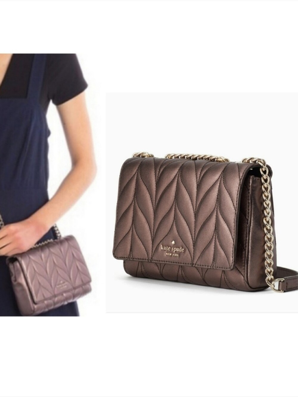 kate spade Quilted Metallic Brown Crossbody Bag with Chain Strap